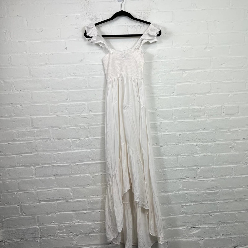 Area Stars Women's Off the Shoulder Hi-Low Midi Dress Short Sleeve White Size S